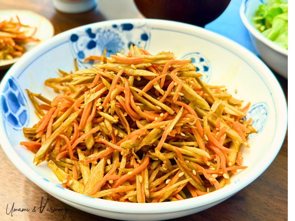 Kinpira Gobo served in a traditional Japanese plate