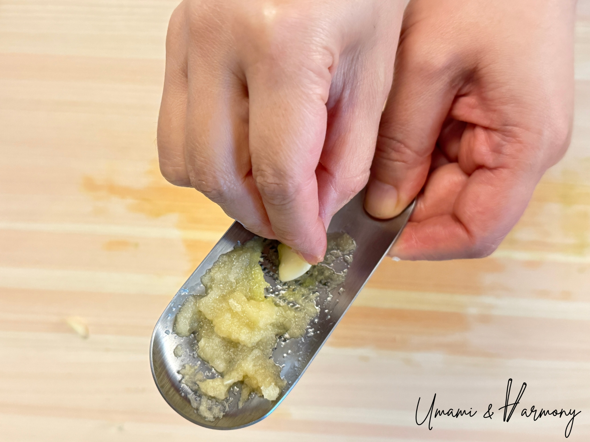 Grating garlic for gyoza filling