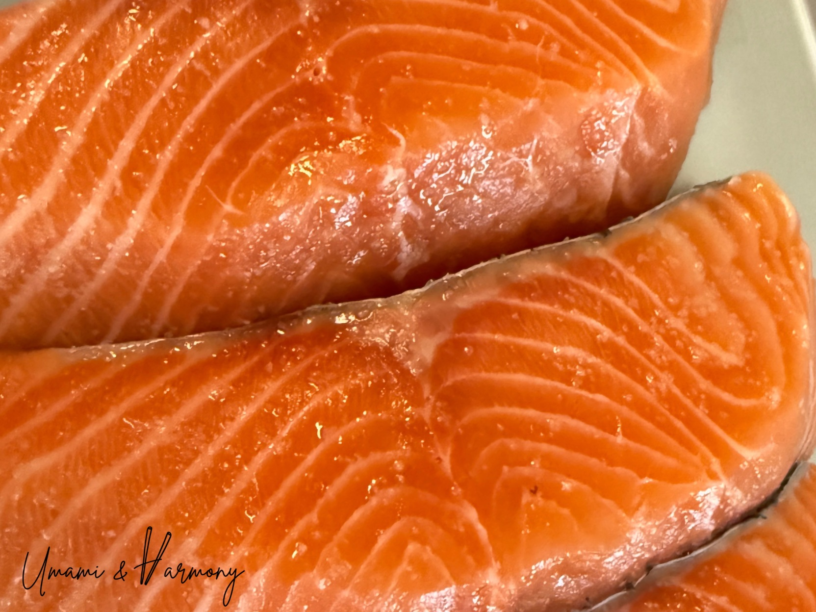 Salmon fillet surface looks wet after salt draws out excess water