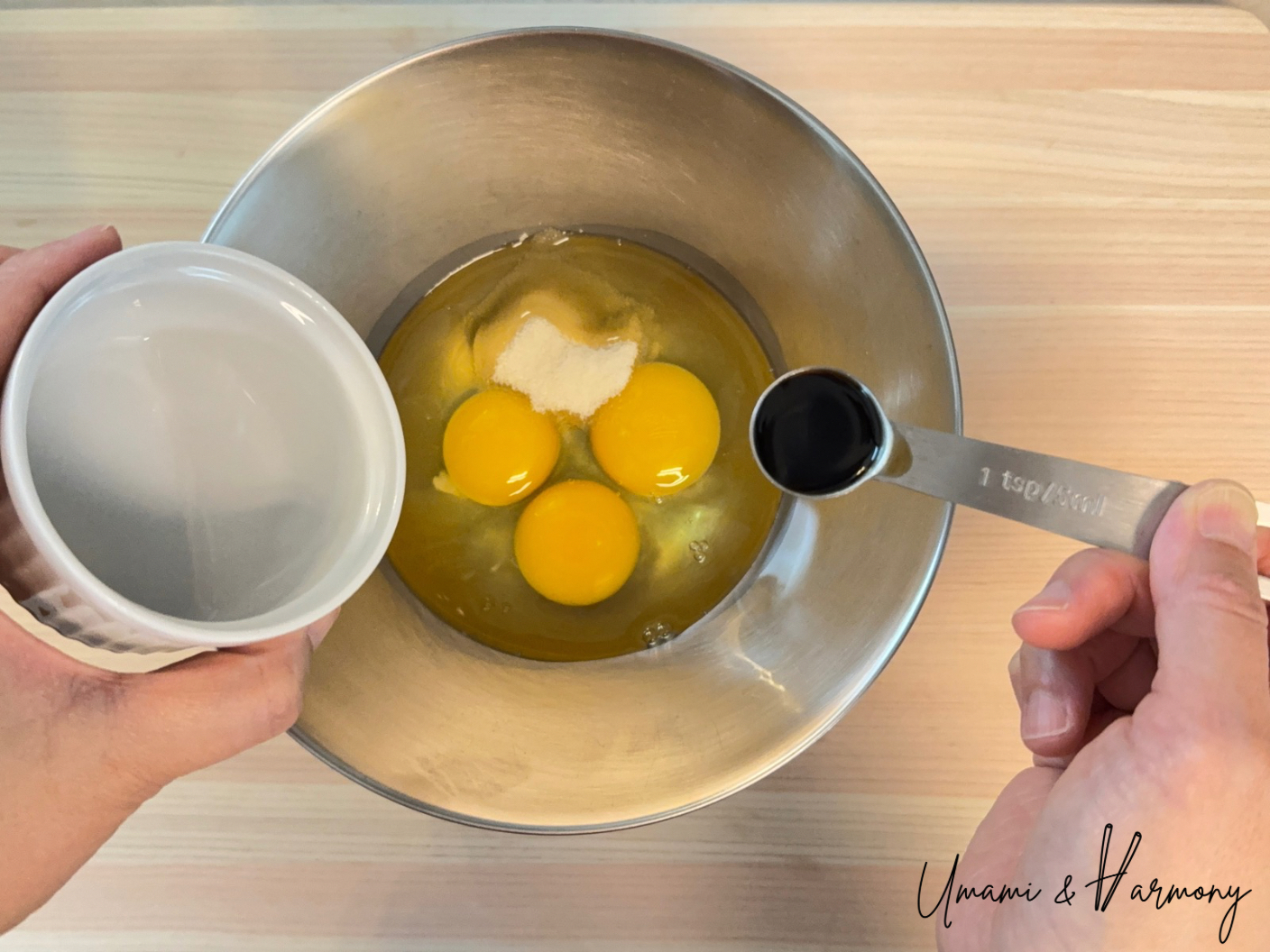 Tamagoyaki ingredients in a mixing bowl before mixing