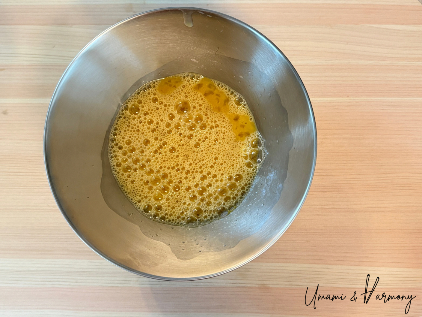 Smooth and evenly mixed tamagoyaki egg mixture