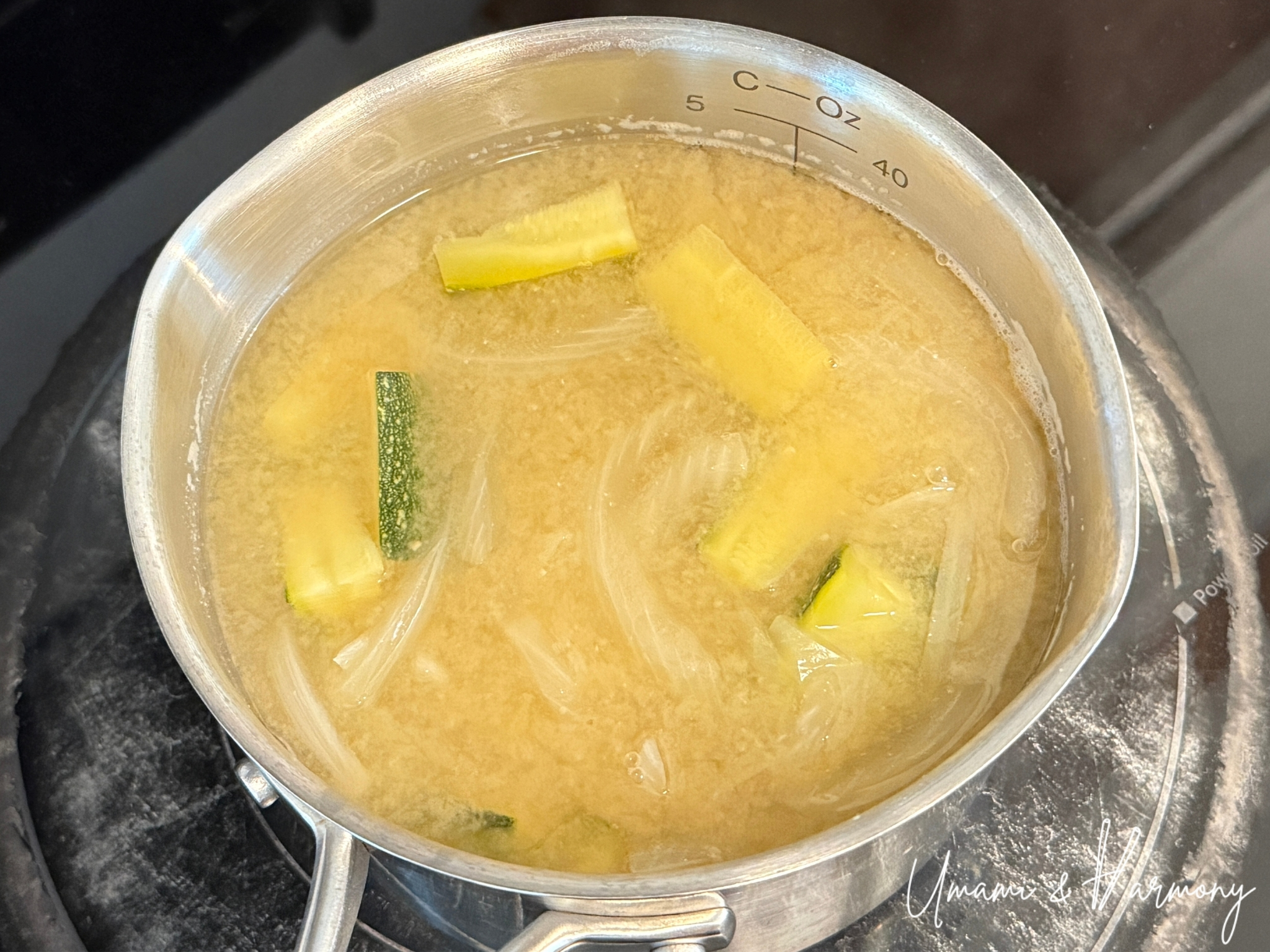 Miso paste fully dissolved into the soup