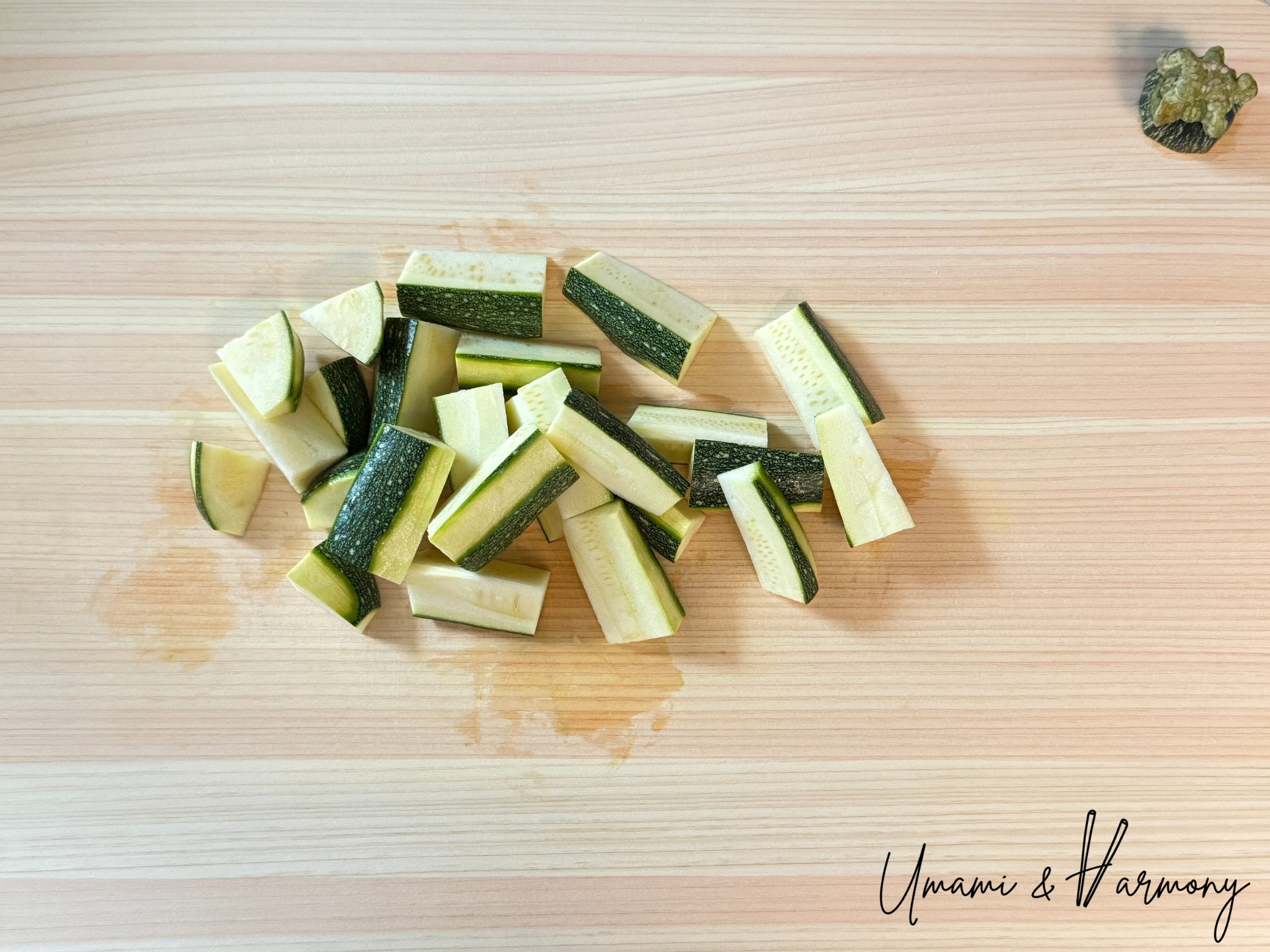 Fresh zucchini wedges prepared for miso soup