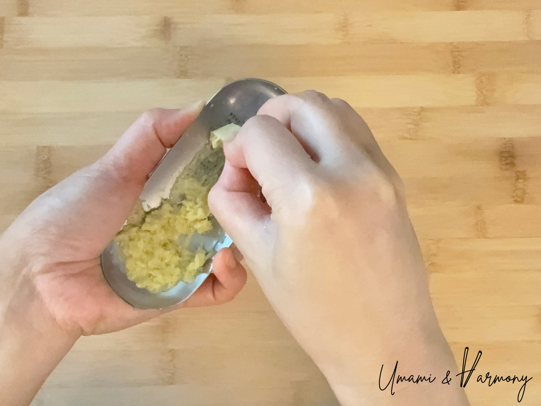 Grating fresh ginger for Gyudon
