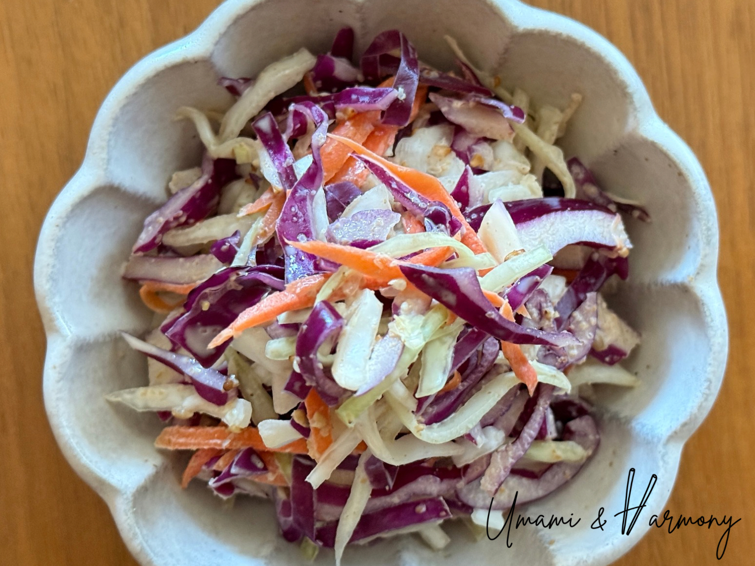 Sesame coleslaw served in a small bowl ready to eat