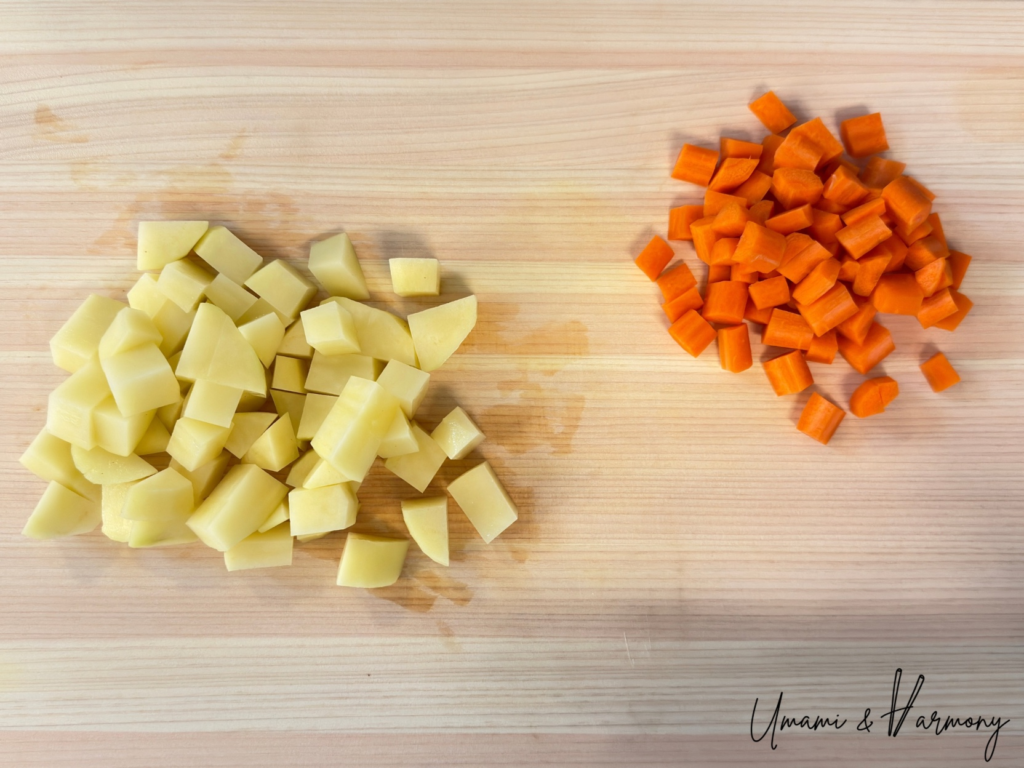 Potato and carrots cut into small cubes
