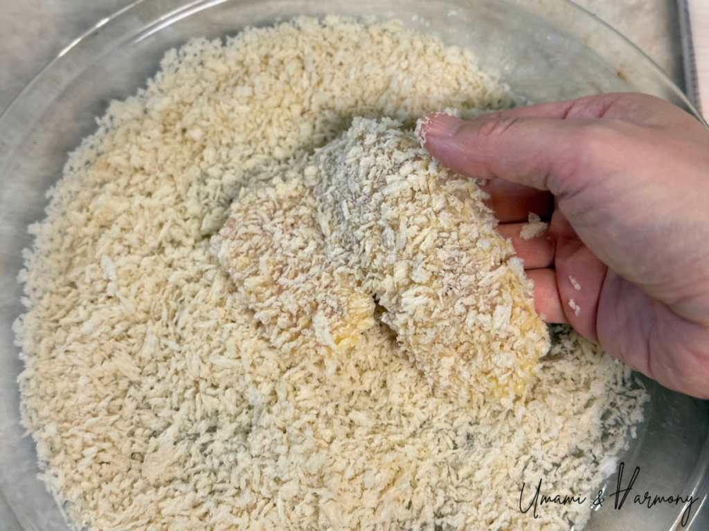 Chicken piece fully coated with panko on both sides