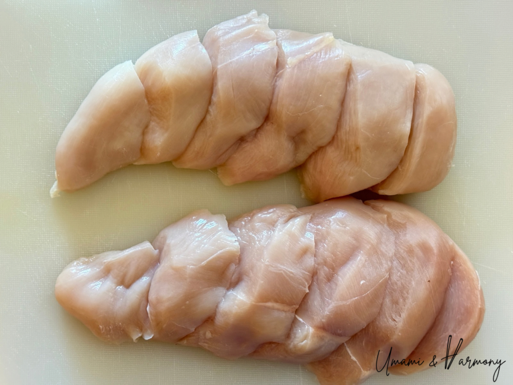 Chicken breast sliced into pieces