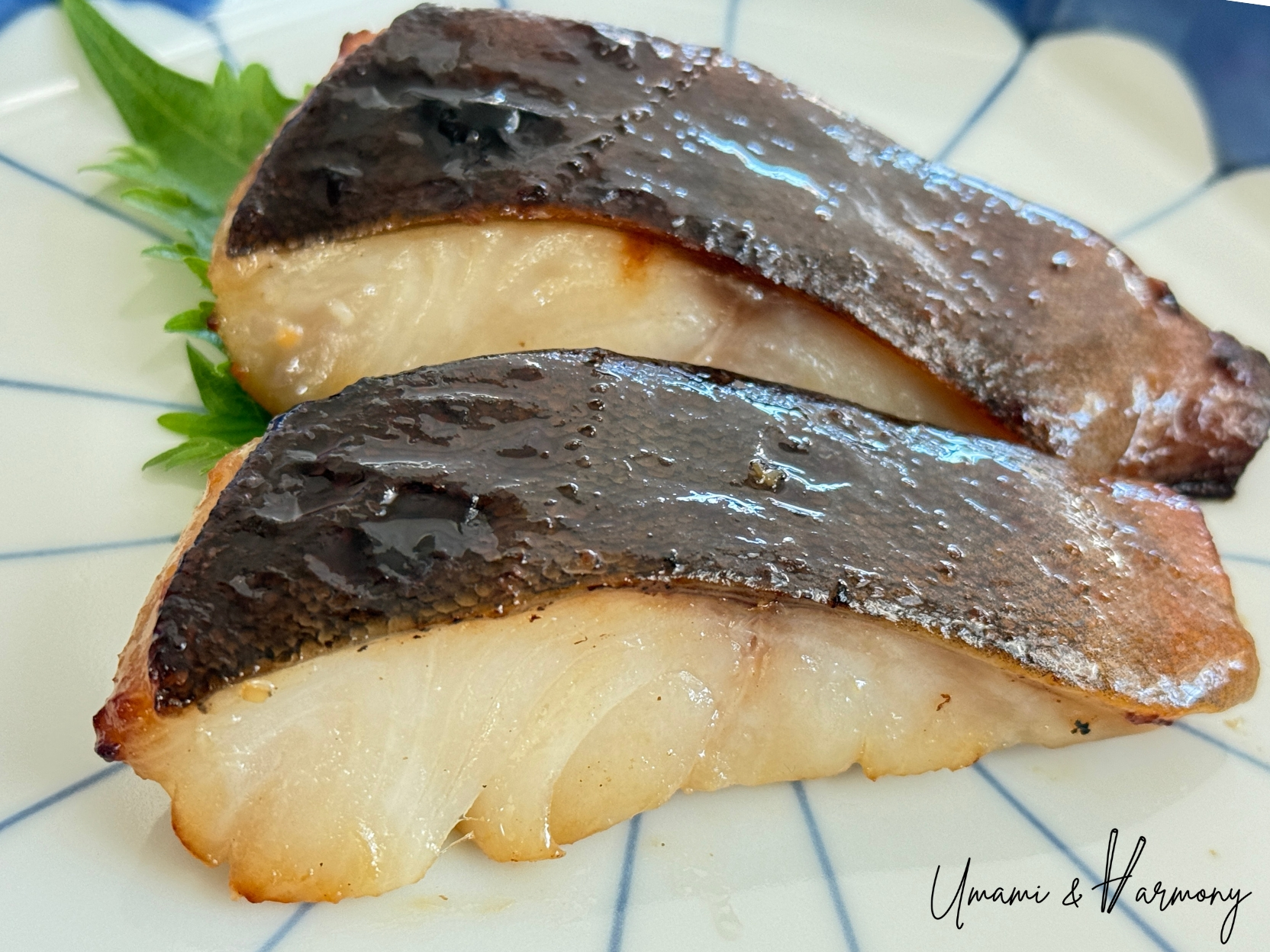 Close-up of tender miso-marinated black cod ready to serve
