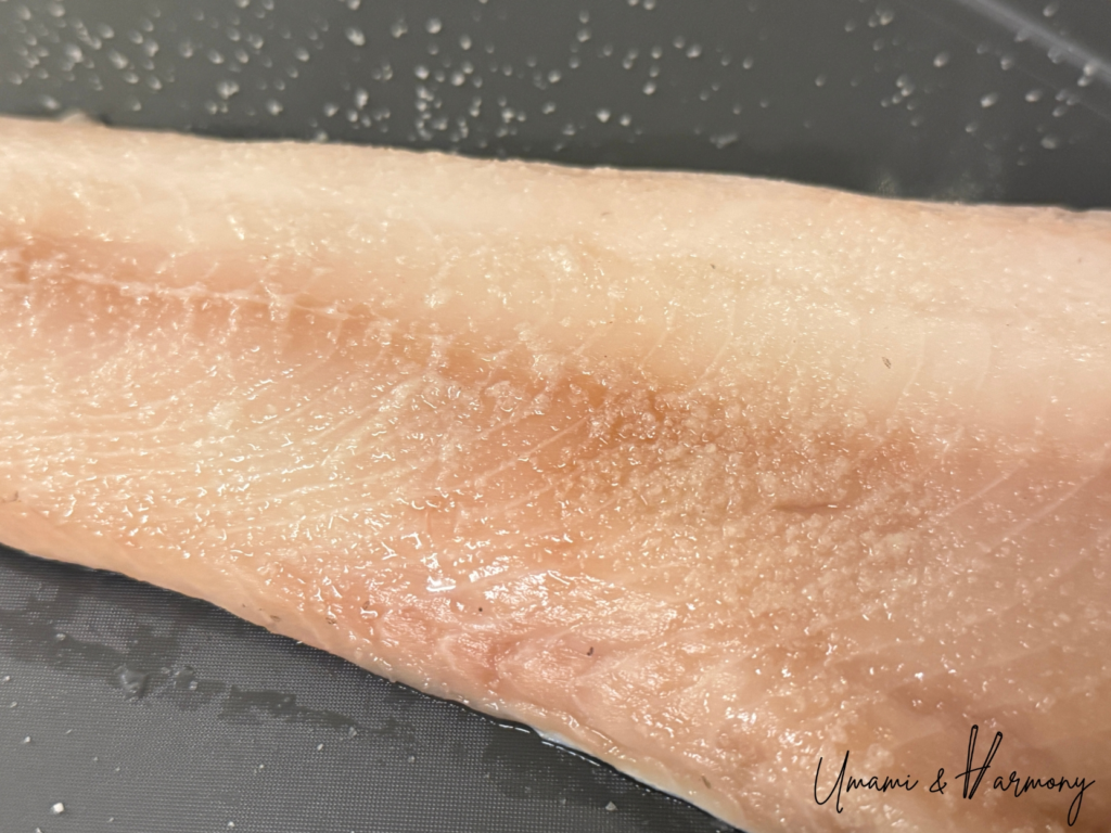 Moisture released from black cod after salting