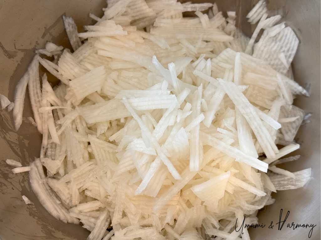Shredded daikon radish prepared in a bowl