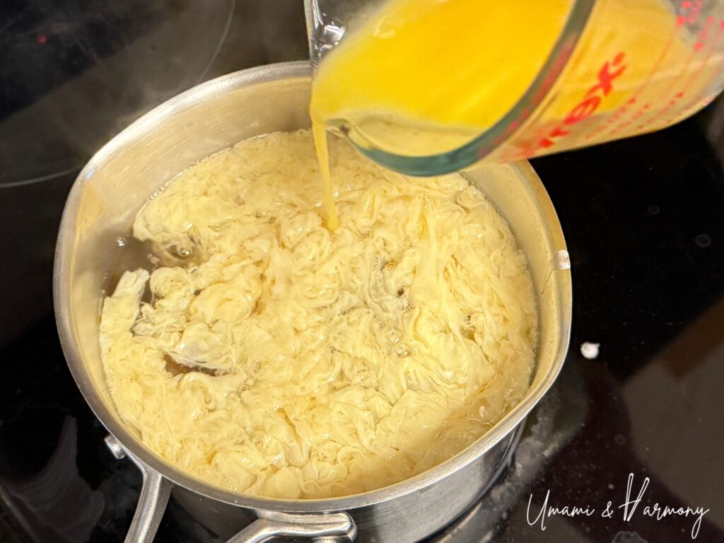 Second batch of beaten eggs added to the soup