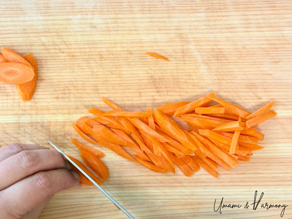 Carrot cut into thin julienne strips