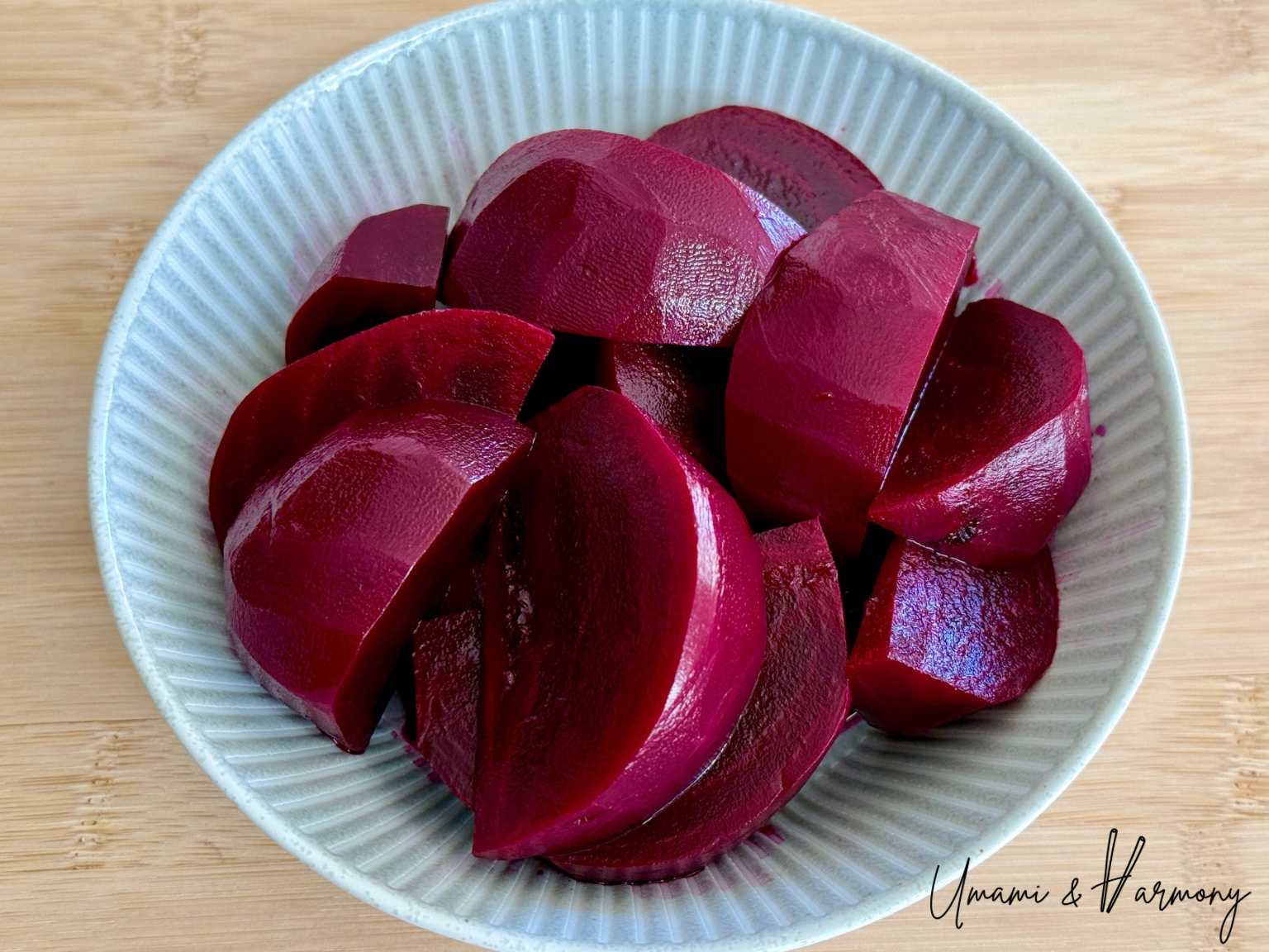 Close-up of glossy pickled beet slices