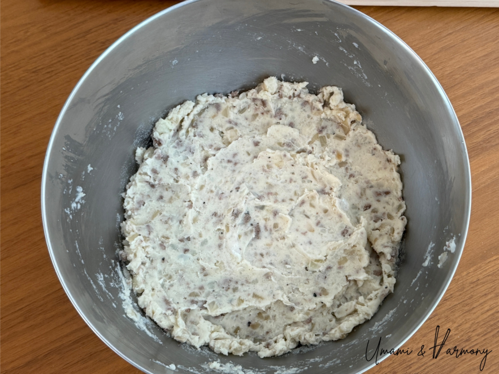 Potato mixture well combined and ready to be shaped into croquettes