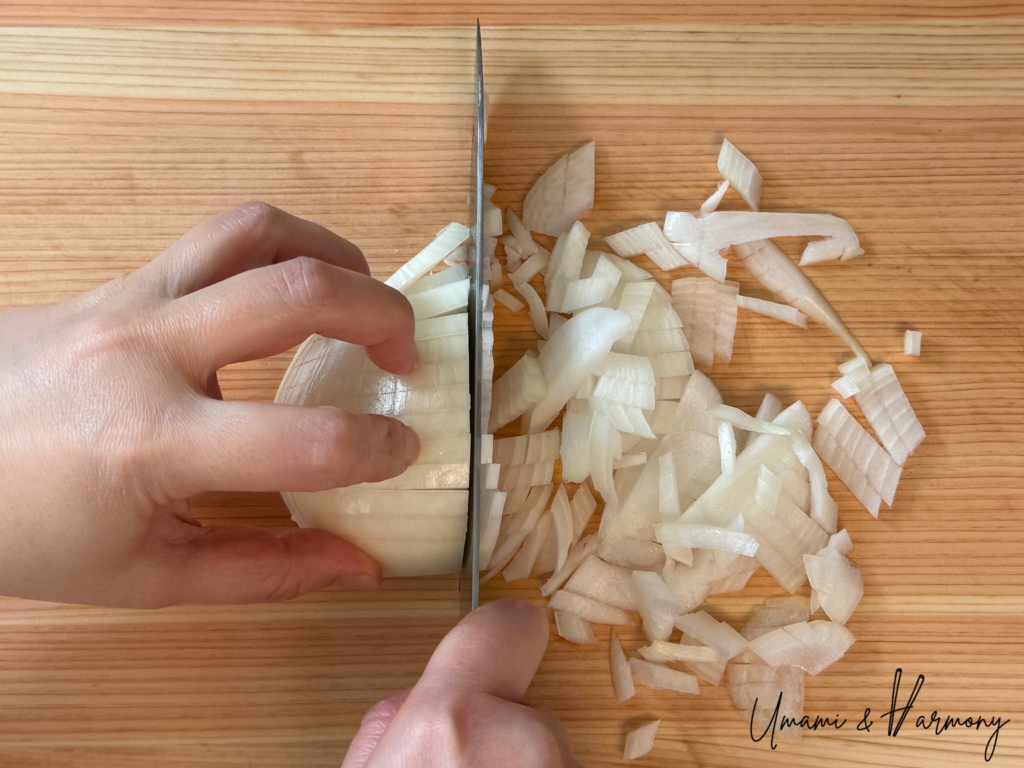 Onion being chopped 