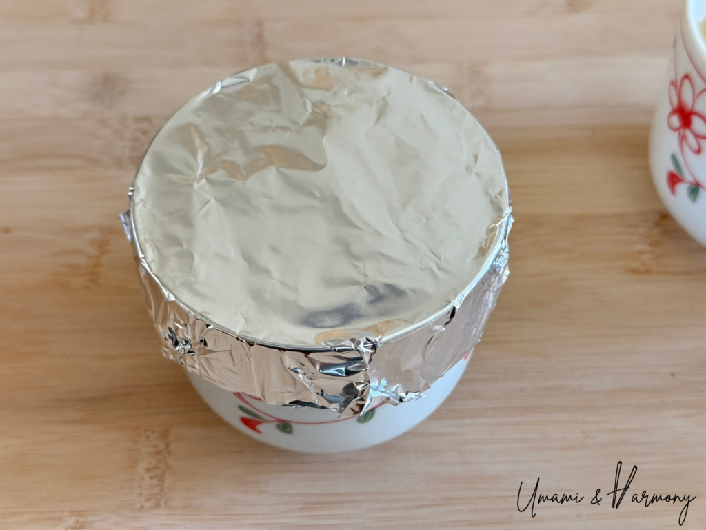 Chawanmushi cup covered with aluminum foil