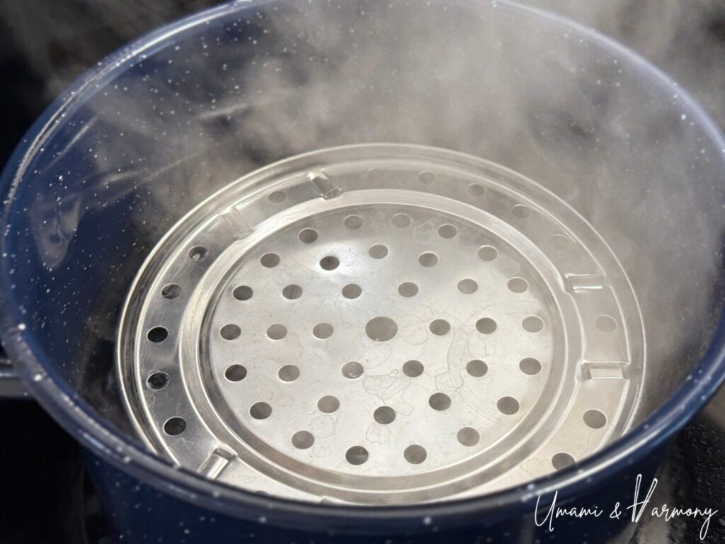 Steam rising from boiling steamer