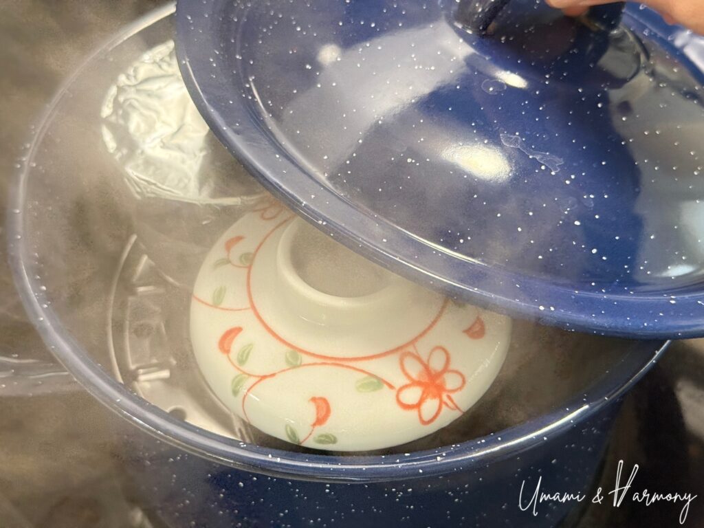 Chawanmushi cups placed into steamer