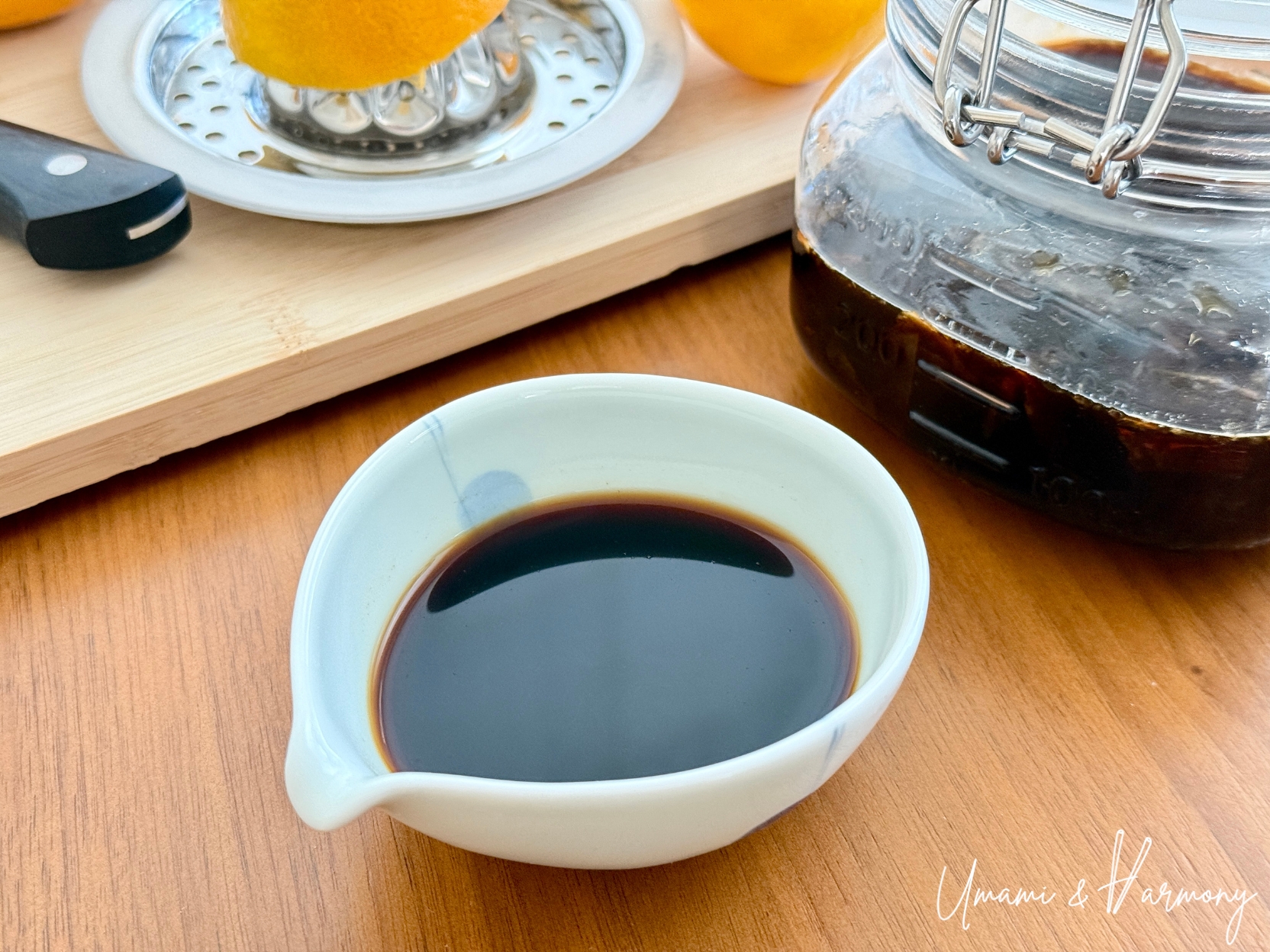 Homemade ponzu sauce with Meyer lemon ready to use