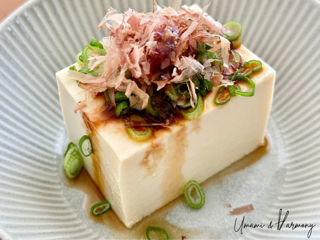 Ponzu sauce drizzled over Hiyayakko tofu salad 