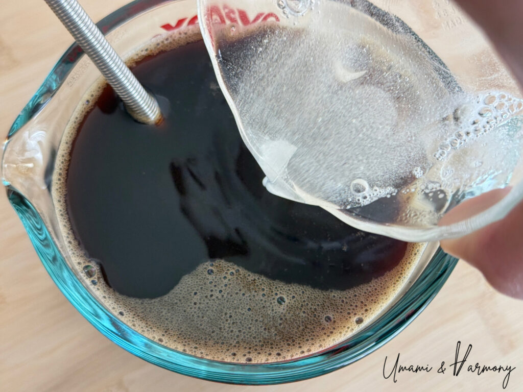 Melted gelatin added to coffee mixture and stirred well