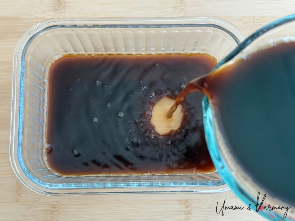 Coffee jelly mixture poured into a container
