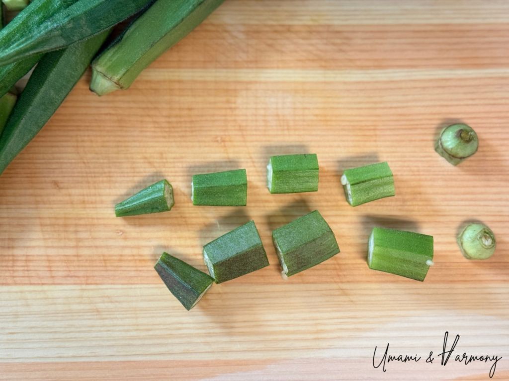 Okra cut into bite-sized pieces
