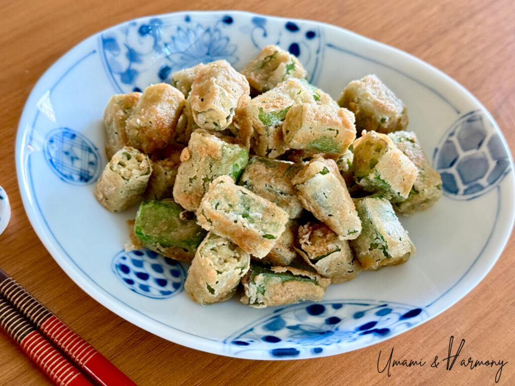 Garlic soy fried okra ready to serve