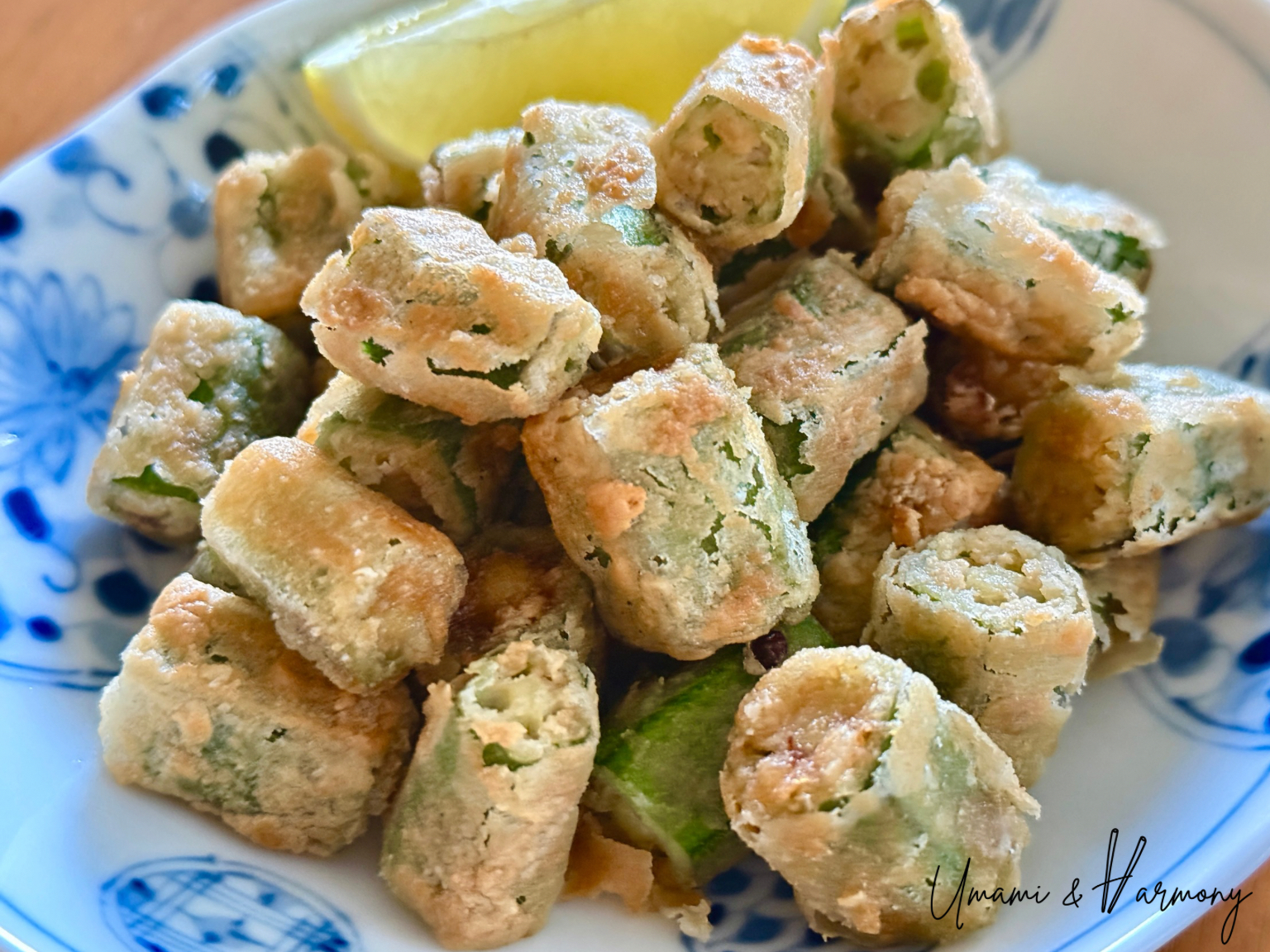 Garlic soy fried okra served as a Japanese-style side dish