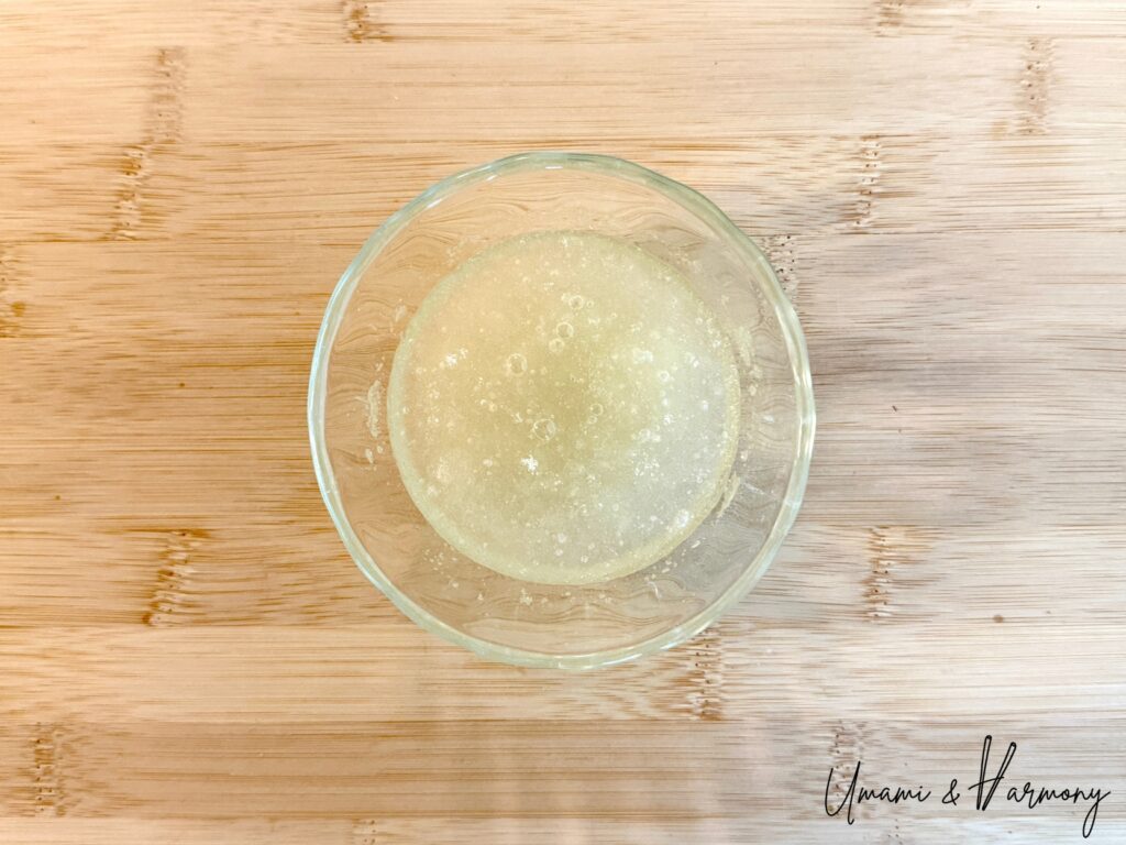 Gelatin soaked in water to bloom