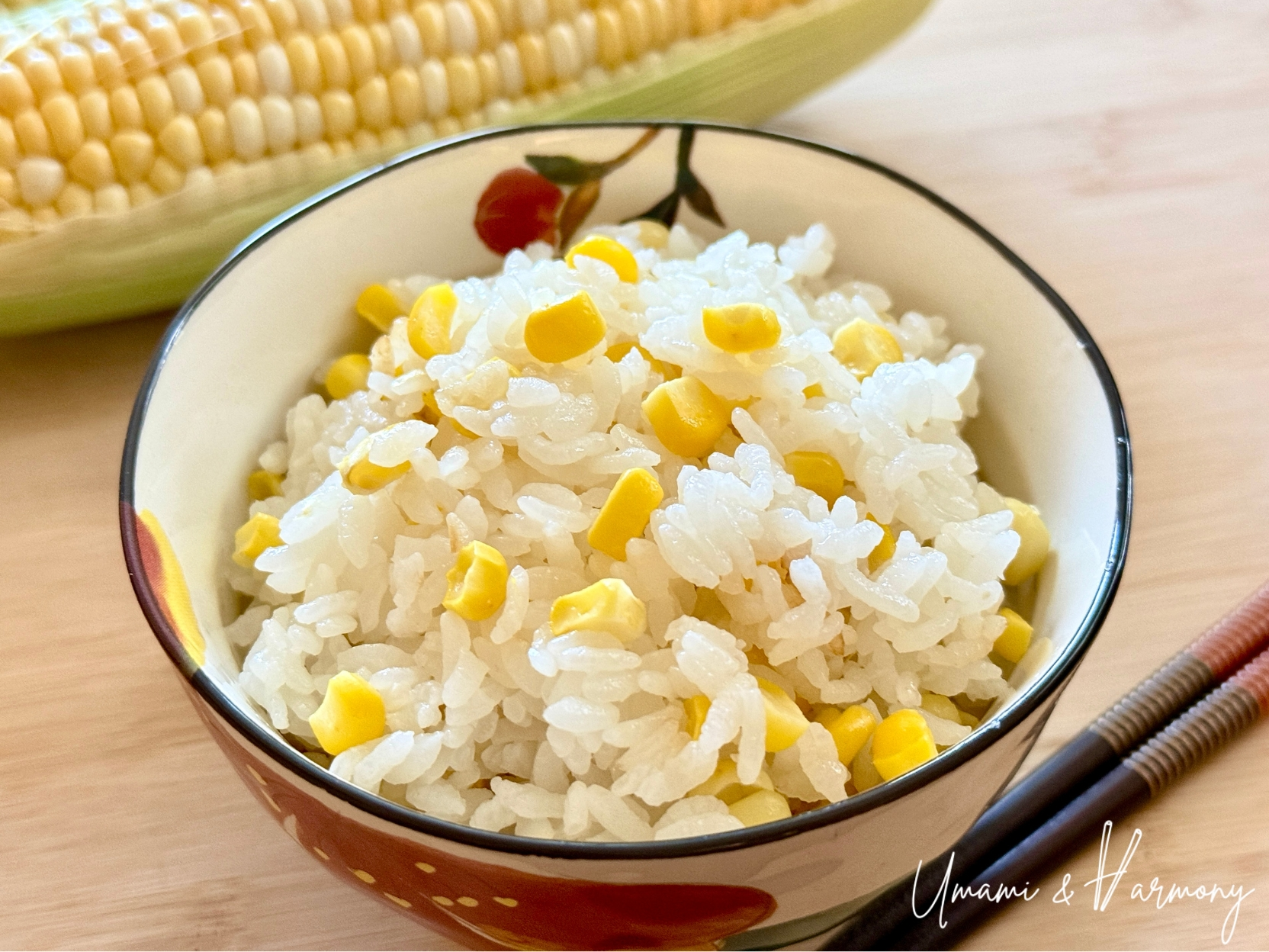 Easy Japanese corn rice served in a bowl
