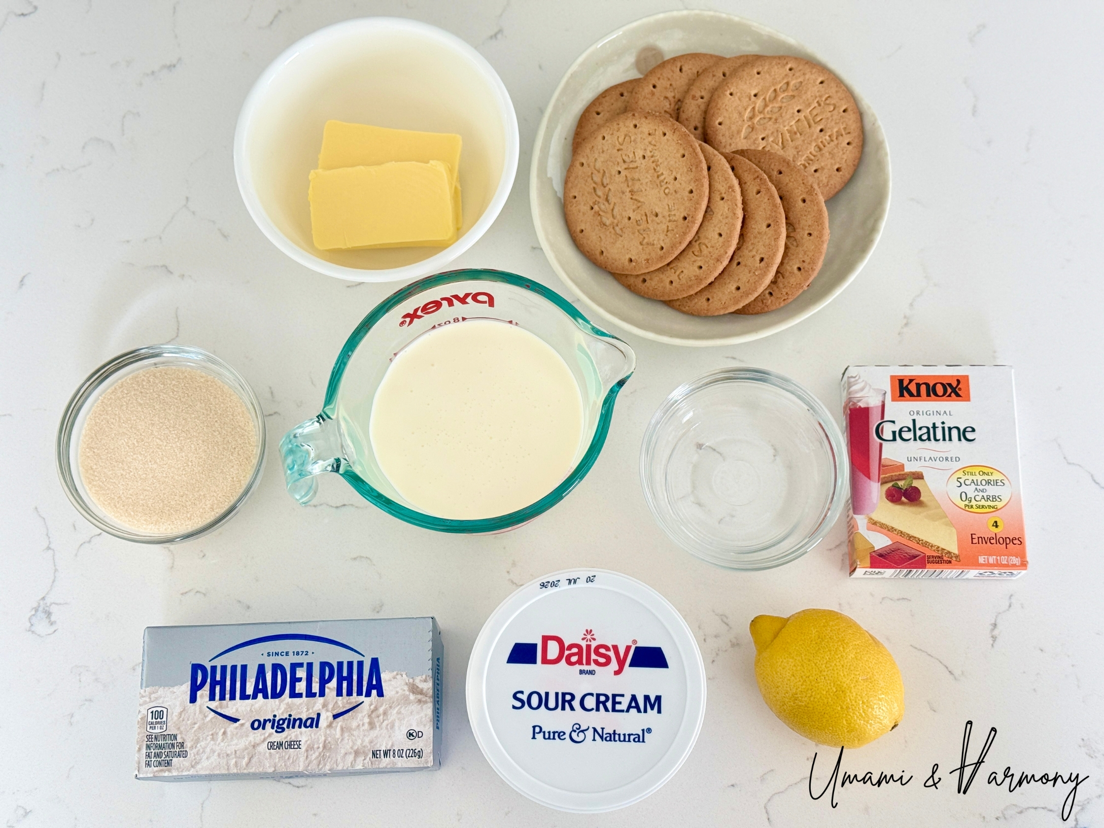 Ingredients for no-bake rare blueberry cheesecake