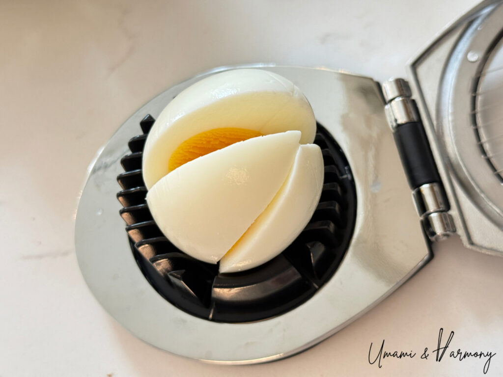 Hard-boiled eggs cut into wedges