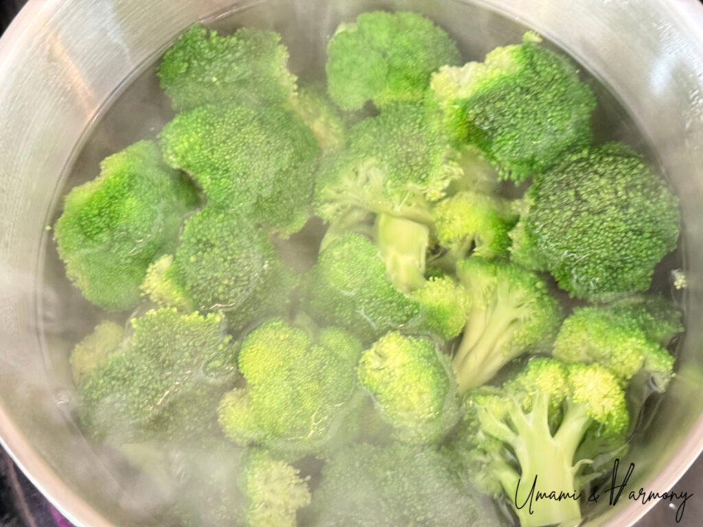 Broccoli florets boiling in salted water
