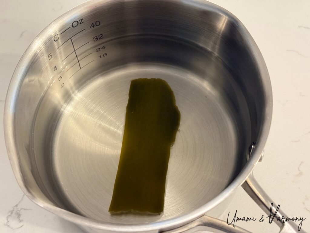Kombu soaking in water in a pot